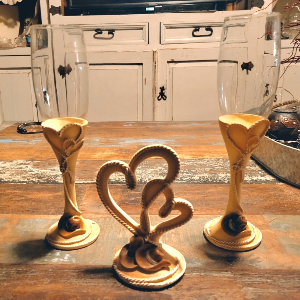 Wine or champagne glasses and centerpiece